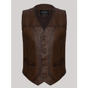 Deri Work Hakiki Deri Hakiki Deri Kahverengi Düğmeli Erkek Yelek