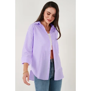 Regular Fit Uzun Kollu Cepli Çizgili Gömlek Bayan Gömlek 6772895