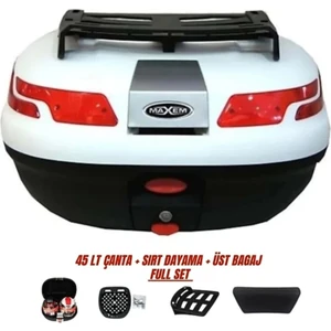 Motosiklet Arka Çanta 45 Litre Sırt Dayama ve Üst Tabla Full Set Beyaz