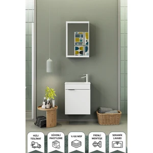 Fix Loft 50 Cm Banyo Dolabı,Seramik Lavabolu, Aynalı,Lavabo Dahil,Mdf,Mat Beyaz