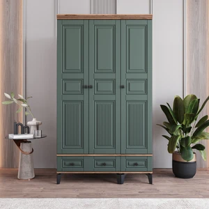 Terra 3 Kapaklı Çekmeceli Gardırop Tamamı Mdf (Yeşil)