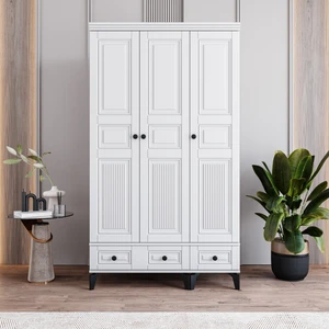 Terra 3 Kapaklı Çekmeceli Gardırop Tamamı Mdf (Beyaz)