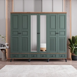 Terra 6 Kapaklı Çekmeceli Gardırop Tamamı Mdf (Yeşil)