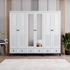 Terra 6 Kapaklı Çekmeceli Gardırop Tamamı Mdf (Beyaz)