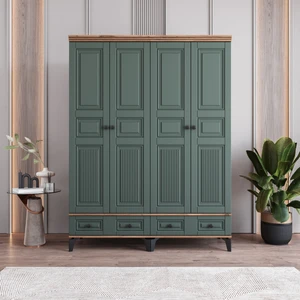 Terra 4 Kapaklı Çekmeceli Gardırop Tamamı Mdf (Yeşil)