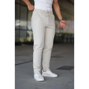 Erkek Krem Rengi Jogger Pantolon – Bağcıklı Fermuarlı Cepli - 2534