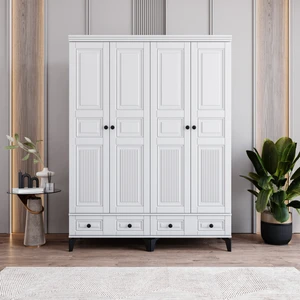 Terra 4 Kapaklı Çekmeceli Gardırop Tamamı Mdf (Beyaz)
