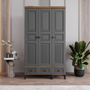 Terra 3 Kapaklı Çekmeceli Gardırop Tamamı Mdf (Antrasit)