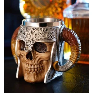 Ortaçağ Viking Savaşçı Kafatası Tasarımlı Kupa Bardak | Koleksiyonluk ve Tematik Hediye