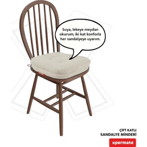 Çift Kat Sandalye Minderi Fermuarlı Yıkanabilir Kılıf Bağcıklı Su ve Yağ Itici 42X42X8 Bej