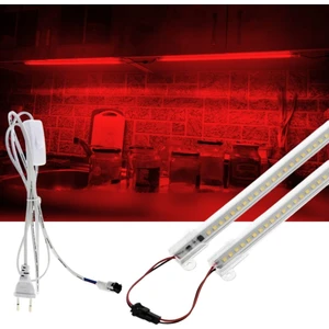 2 Adet 50 cm 220V Şeffaf Çubuk Bar LED Kırmızı Işık ve Butonlu Fiş SB-6553
