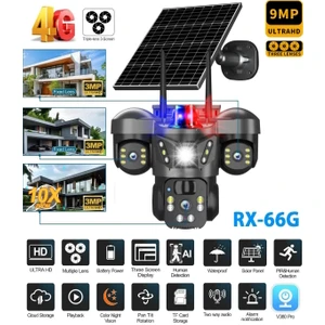 V380 Pro RX-66G 9MP (3+3+3) Üç Kameralı UltraHD 4G Güneş Enerjili Akıllı Güvenlik Kamerası