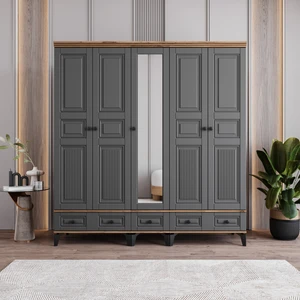 Terra 5 Kapaklı Çekmeceli Gardırop Tamamı Mdf (Antrasit)