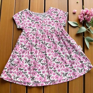 Düğmeli Çiçekli Elbise Pembe