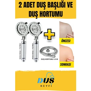 2 Adet Filtreli Masajlı Duş Başlığı + 1.5m Paslanmaz Çelik Duş Hortumu | Basınçlı Su Tasarruflu Kireç Önleyici Başlık | Akd Duş Keyfi Seti