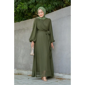 Narin Mat Şifon Tesettür Abiye-Haki