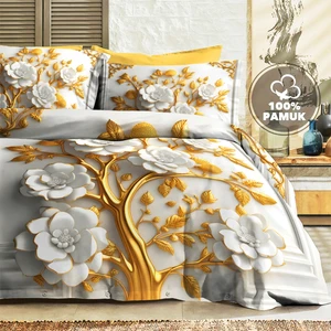 %100 Pamuk Ranforce Çeyizlik Luxury 5d Dijital Çift Kişilik Nevresim Takımı Dore