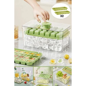 Yeni Nesil Basmalı Çift Buz Kalıbı Buzluk – Kapaklı Saklama Kutulu 56 Bölmeli Hazneli Buz Küpü