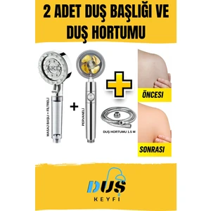 2’li Duş Başlığı Seti - Masajlı + Pervaneli Basınçlı Duş Başlığı + 1.5m Paslanmaz Çelik Örgülü Duş Hortumu | Filtreli, Kireç Önleyici, Su Tasarruflu, Yüksek Basınçlı | Akd Duş Keyfi