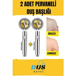 2 Adet Pervaneli Basınçlı Duş Başlığı + 1.5m Paslanmaz Çelik Duş Hortumu + Yapışkan Duş Askısı Dahil | Yüksek Basınç, Su Tasarrufu, Kireç Önleyici | Akd Duş Keyfi