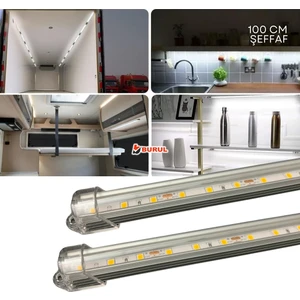 2 Adet Alüminyum Kasa Çubuk LED 12 Volt Beyaz Işık 100 cm Şeffaf Karavan Tekne Otomobil SB-6550