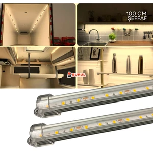 2 Adet Alüminyum Kasa Çubuk LED 12 Volt Gün Işığı 100 cm Şeffaf Karavan Tekne Otomobil SB-6550