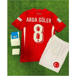 Türkiye 2024 Arda Güler Kırmızı Iç Saha Çocuk Forması 4'lü Set (Euro 2024 Patch) Red