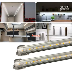2 Adet Alüminyum Kasa Çubuk LED 12 Volt Beyaz Işık 50 cm Şeffaf Karavan Tekne Otomobil SB-6550