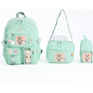 Kawaii Kore Tarzı Aksesuarlı 3'lü Set Çocuk Ilkokul Çantası Kalemlikli Beslenme Çantalı Sırt Çantası