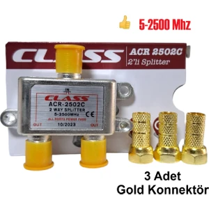 2'li Uydu Bölücü 1/2 Splitter Class ACR-2502C/2500MHZ + 3 Gold F Konnektör