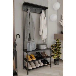 Vega Portmanto Askılık Vestiyer Konfeksiyon Askısı Ayakkabılık Dolabı-Siyah Mermer Desen