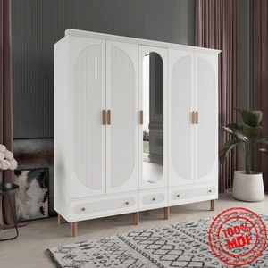 Soho 5 Kapaklı Beyaz Gardırop Tamamı Mdf