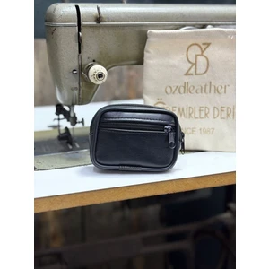 2 Gözlü Küçük Deri Kemerlik, Hakiki Deri Kemer Cüzdanı, Bozuk Para Cüzdanı, Kemer Çantası Siyah Tek Ebat Unisex