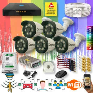 5 Kameralı Set - Yapay Zeka Özellikli Gece Renkli Gösteren 8 Warm Ledli TurboHD Güvenlik Kamerası Seti 3908W-9008