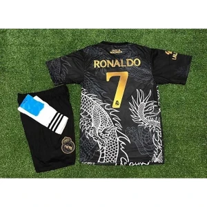 R.madridd 2023/24 Sezon Cristiano Ronaldo Dragon Desenli Çocuk Forması 3'lü Set (Black)