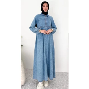 Kadın Tesettür Fermuarlı Cepli Ince Kot Elbise