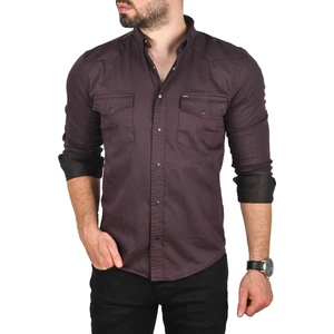 Slim Fit Pamuklu Cepli Kot Gömlek Çıtçıtlı Uzun Kollu Spor Gömlek 2502503