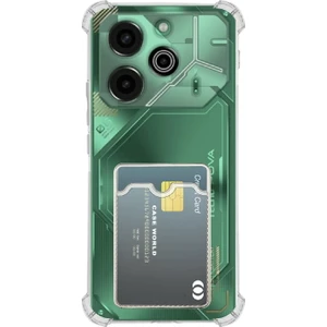 Caseworld Tecno Pova 6 Kapak ile Uyumlu Kamera Korumalı Kartlıklı Darbe Emici Özellikli Şeffaf Silikon Kılıf