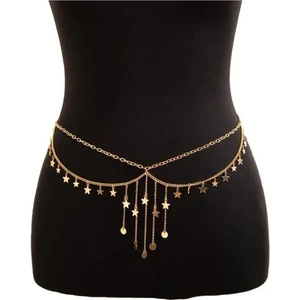 Zarif Metal Daire Yıldızlı Zincir Bel Aksesuarı