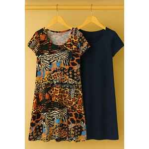 2 Adet Dökümlü Rahat Kalıp Günlük Penye Kumaş Elbise