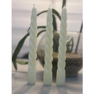 Kıvrımlı Beyaz Şamdan Mum Konik Burgu - 3 Adet Pamuk Fitilli Uzun Burgulu Mum 1