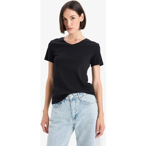 Slim Fit Dar Kesim V Yaka Basic Düz Ribana Kısa Kollu Siyah Tişört I1080AZ25AU