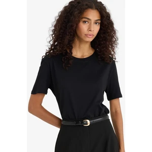 Regular Fit Bisiklet Yaka Basic Düz Penye Kısa Kollu Siyah Tişört W9584AZ25AU