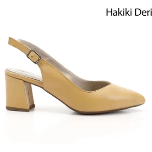 Gön Hakiki Deri Sivri Burun Kalın Topuklu Kadın Yazlık Ayakkabı 24118
