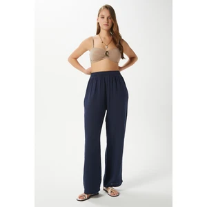 Kadın Maja %100 Pamuk Müslin Bel Lastikli Lacivert Pantolon