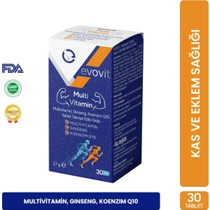 Evo Pharma Evovit Multivitamin ve mineral, Ginseng, Koenzim Q10 İçeren 30 Tablet Takviye Edici Gıda