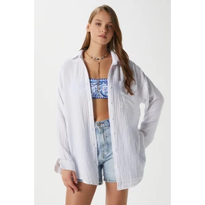 Kadın Tilda %100 Pamuk Müslin Oversize Beyaz Gömlek