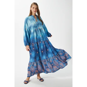 Modest Kadın Lucian Mavi  %100 Viskon  Maksi Boy Yazlık Elbise