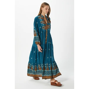 Modest Kadın Alora  %100 Viskon Zümrüt Maksi Boy Yazlık Elbise
