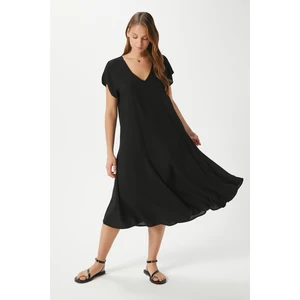 Kadın Luisa Siyah Midi Boy Çan Kesim Viskon Elbise